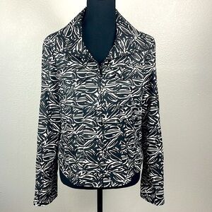 Lafayette 148 Linen Blazer Black/White Long Sleeve Pockets High Collar Jacket 10